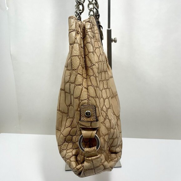 COACH Ashley F17661 Croc Embossed Leather Carry All Tote Bag Purse Chain Strap - Picture 6 of 16